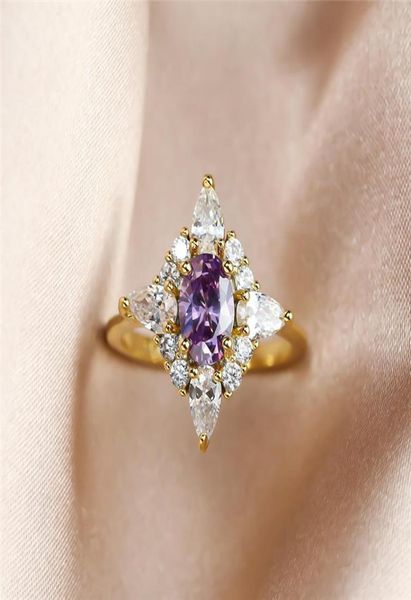 

wedding rings elegant female purple crystal stone ring vintage yellow gold color for women luxury small oval engagement1185374, Slivery;golden