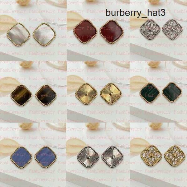 

fashion vintage 4/four leaf clover charm stud earrings back mother-of-pearl silver 18k gold plated agate for women girls valentine's mo, Golden;silver