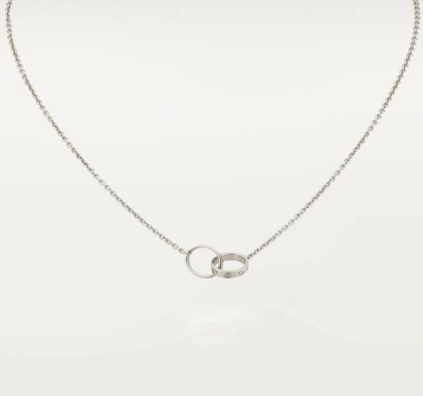 

new classic design double loop charms pendant love necklace for women girls 316l titanium steel wedding jewelry collares collier5085304, Silver