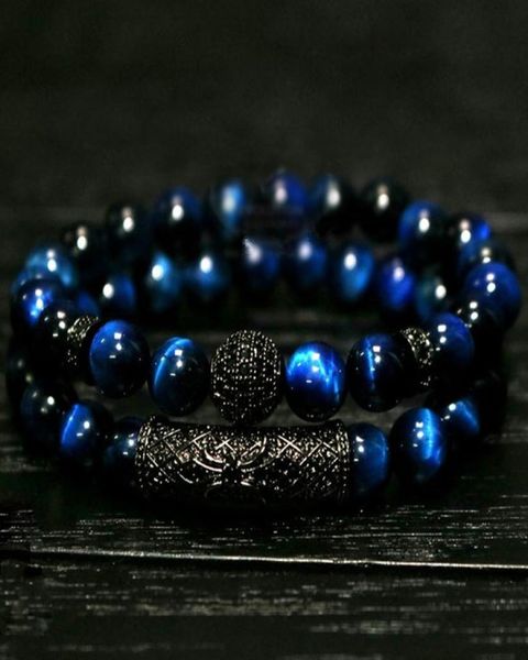 

2018 new 2pcs set of luxury natural tiger eye stone bracelet ladies and gentlemen jewelry necklace bracelet gift men039s brace6751847, Black