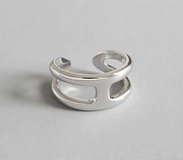 

925 sterling silver very simple glossy double h personality opening adjustable ring lady039s simple geometric ring accessories 1872449