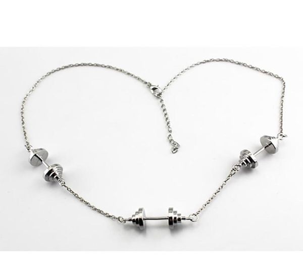 

sporty fitness weightlifting gym necklace rhodium dumbbell barbell weight charm pendent link chain necklace hip hop jewelry5106687, Silver
