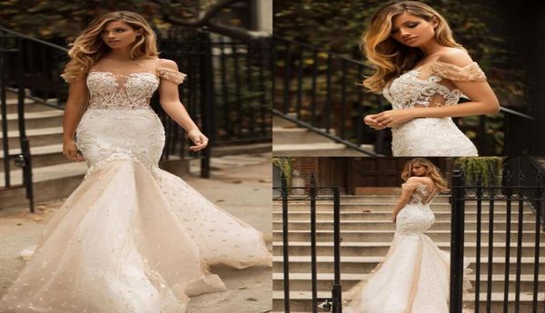 

new arrival mermaid wedding dresses off shoulder see through lace appliques major beading bridal gowns vintage beach wedding dress2377182, White