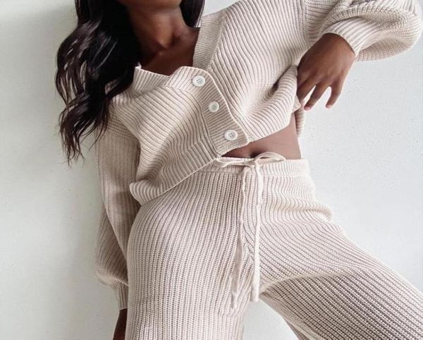 

women039s two piece pants casual fashion outfits loungewear winter knitted sweater sets women open stitch cardigan and pant5729889, White