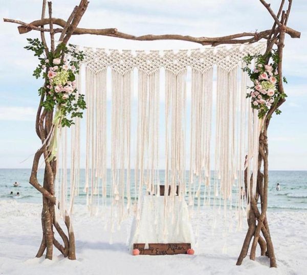 

bohemian wedding party booth backdrop cotton rope macrame wall hanging bohemian tassel curtain for home room 115x100 cm8813149
