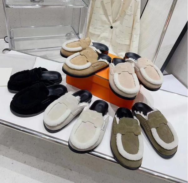 

go mule slippers luxury designer autumn and winter styles women boston clogs mules sandal fashion slide baotou thick sole half slippers leat, Black