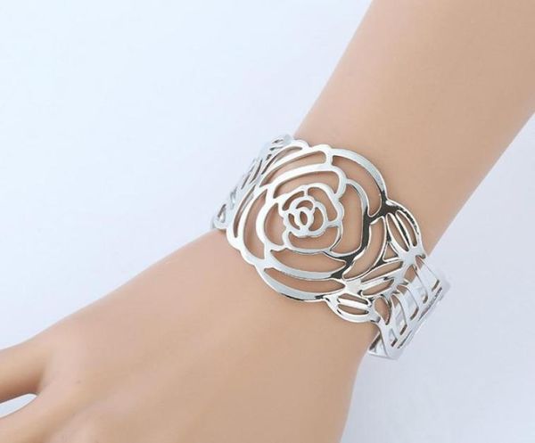 

womens cut out rose pattern bangle bracelets gold silver plated4570849, Black