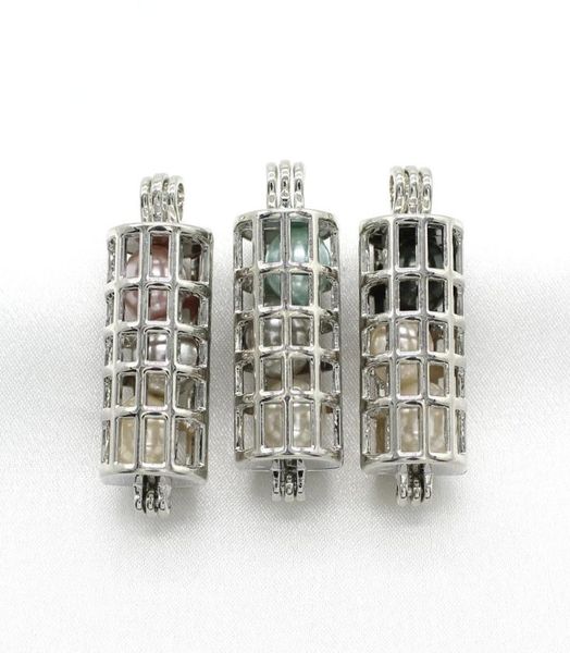 

5pcs hollow silver color cylinder pearl cage pendant jewelry lockets perfume essential oil diffuser cages necklace3358426