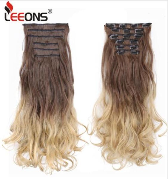 

22 inch long curly fake hair clip 16 clip on hair extension natural synthetic hair heat resistant fibre hairs ombre color4276667, Black;brown