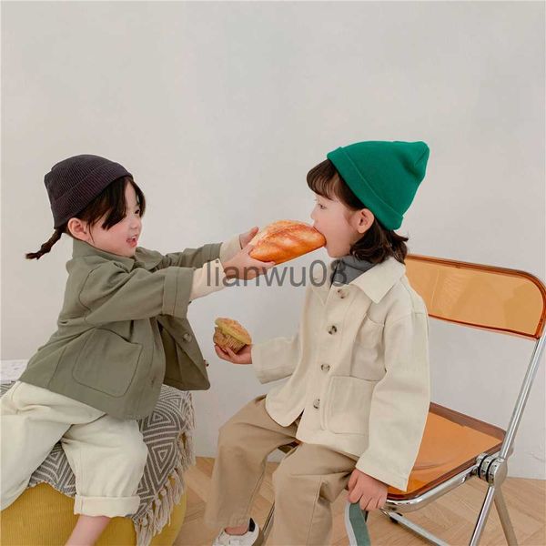 

jackets autumn and winter childrens casual jacket korean style boys girls baby kids clothes comfortable pocket button cardigan jacket x0811, Blue;gray