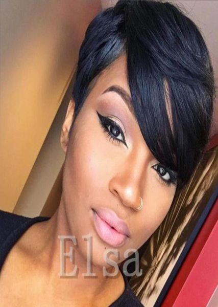 

brazilian bob style wig cut 100 human hair wigs short pixie indian machine made none lace wig for black women33953957308570, Black;brown