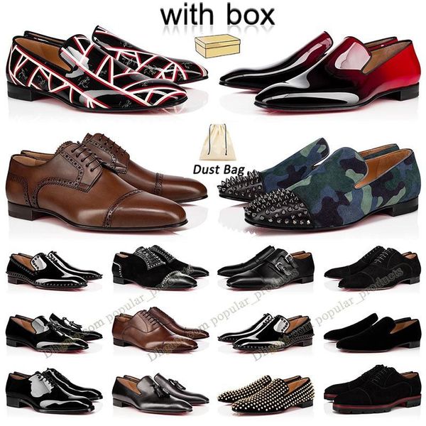 

with box 2023 designer mens leather shoes brand plate-forme brand red men spikes bottoms sneakers vintage patent luxurys rivets loafer outdo, Black