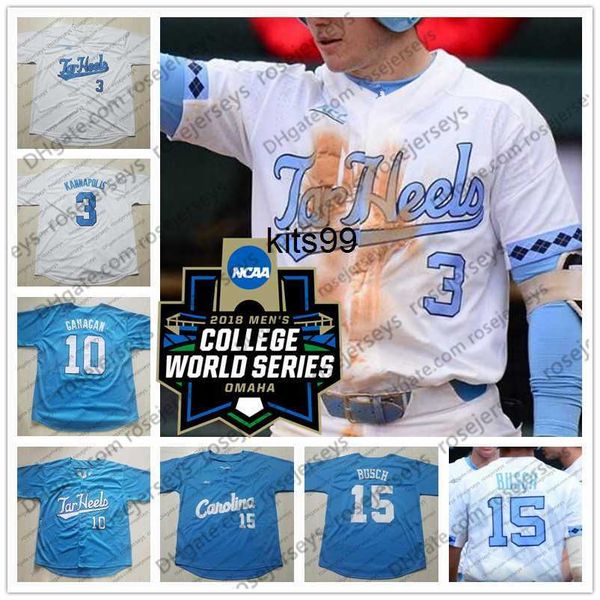 

custom north carolina tar heels unc baseball any number name white blue #15 michael busch 19 aaron sabato 2019 cws men youth jersey, Blue;black