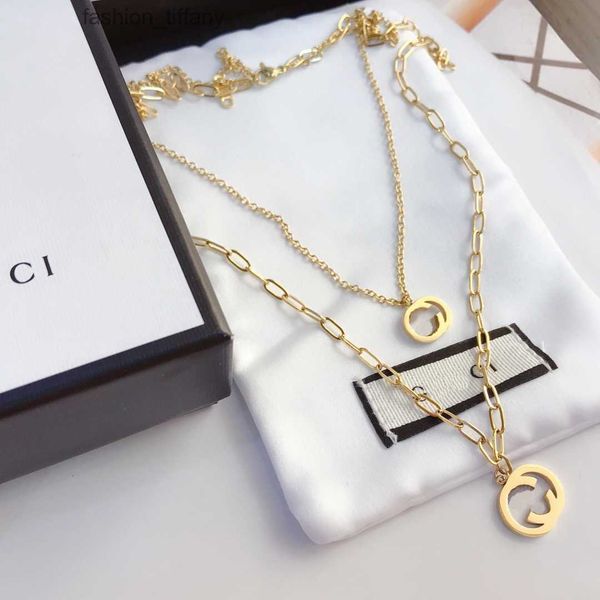 

luxury 18k gold-plated necklaces designer women's necklace fashion jewelry senior circle letter necklace exquisite long chain brand acc, Silver