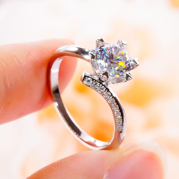 

wedding rings classic d color ring with certificate heart 925 sterling silver platinum plated for women fine jewelry proposal gift 230810, Slivery;golden