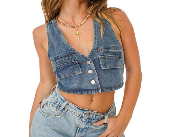 

women039s tanks women clothing street camisole sleeveless vneck denim buttons slimming waistcoat casual party blue vest9125303, White