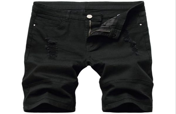 

men039s jeans black ripped male designer denim shorts knee length slim fit large size and white hole worn out biker short4945661, Blue