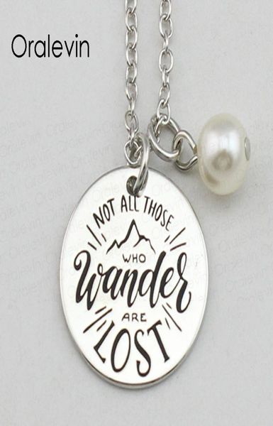 

not all those who wander are lost inspirational hand stamped engraved charm pendant necklace fashion jewelry18inch22mm10pcslot7697418, Silver