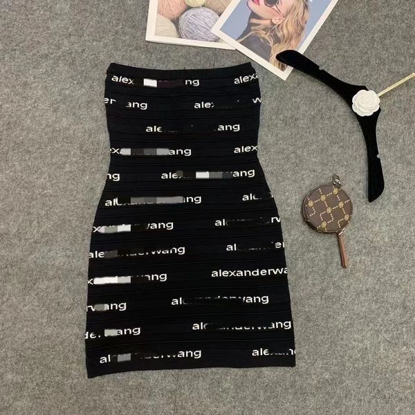 

womens basic casual dresses strapless shoulder letter jacquard knitted bodycon party dress clothing, Black;gray