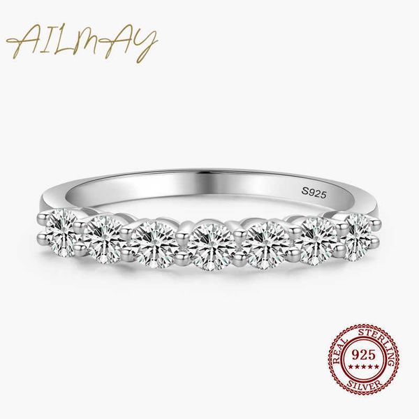

ailmay 100% 925 sterling silver stackable round dazzling cubic zirconia rings for women wedding engagement jewelry gift