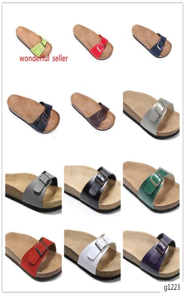 

designer brik genuine shoes men women flats cork sandals casual beach slippers buckle shoes3792266, Black;green