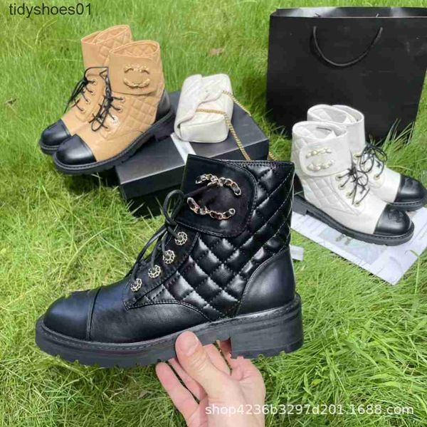 

channel martin boots 2022 autumn/winter new thick heel round head lace up british style thick sole motorcycle short boots for women, Black