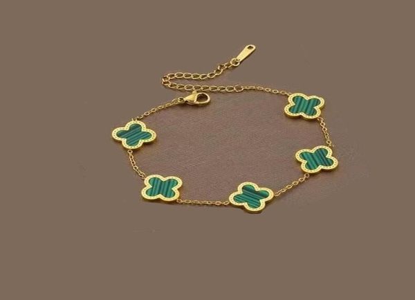 

fashion classic 4four leaf clover charm bracelets bangle chain 18k gold agate shell motherofpearl for womengirl wedding mother9394666, Golden;silver