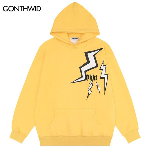 

mens hoodies sweatshirts hip hop hoodie streetwear harajuku lightning graphic print hooded sweatshirt y2k men fashion punk goth pullover 230, Black