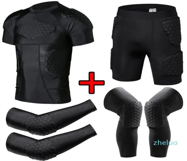 

compression padded shirt soccer rugby basketball protective gear chest rib guards goalkeeper protection shorts goalie kneepads elb3946038, Black;gray
