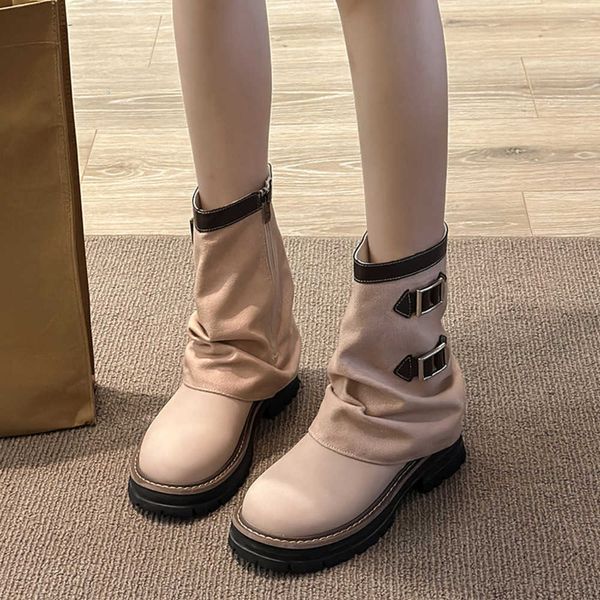 

autumn 2023 new fashion british style belt buckle sweet cool spicy girls trouser boots women's short sleeve martin boots 230811, Black