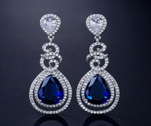 

platinum plated cz teardrop bridal earrings sparkle statement earrings water drop zircon evening earrings wedding jewelry women gi3740218, Silver