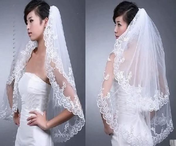 

2019 new style in stock elegant two layers short lace wedding veils tulle white ivory 4582572, Black