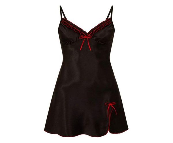 

plus size night dress nightgown nightwear bow camisola lingerie nighty silk dress sleep wear nightdress women clothes s9231711629, Red;black