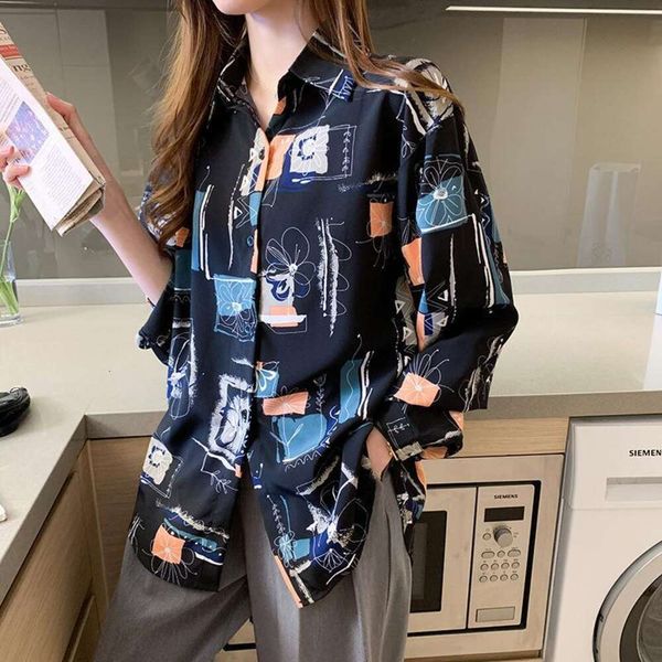 

rejuvenated hong kong womens blouses style chiffon long sleeved printed blouse for women loose design niche, White