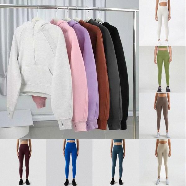 

yoga hoodie scuba cropped lulus womens plus velvet thickening jackets hoodys sports half zipper full zipper terry designer sweater sweatshir, Black