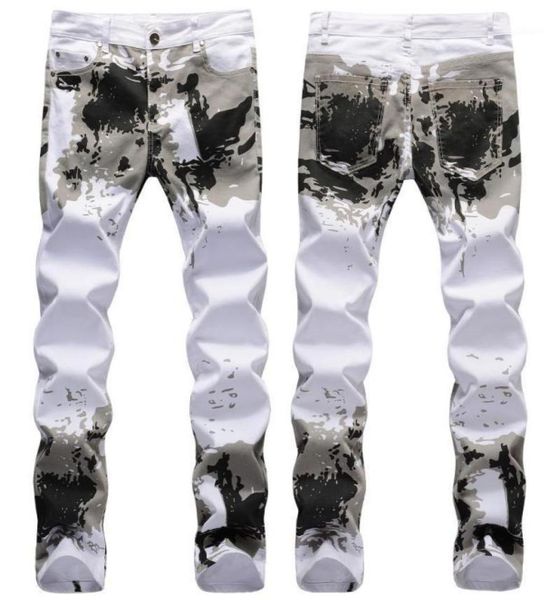 

men039s jeans menrsquos prints white jeansslimfit stretch denim pantscamouflage casual jeansstreet fashion p2761387, Blue