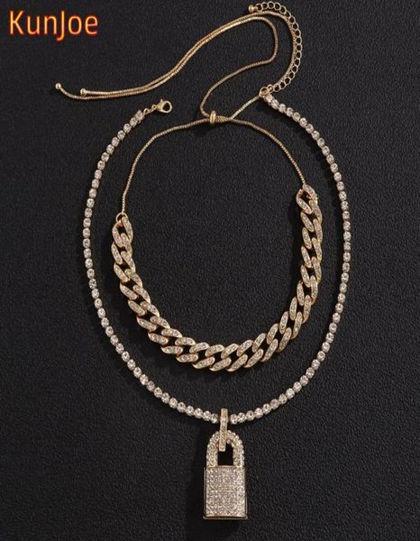 

pendant necklaces kunjoe 2022 hip hop bling lock choker iced out shiny cubic zircon necklace for men charm jewelry fashion punk ch6293503, Silver