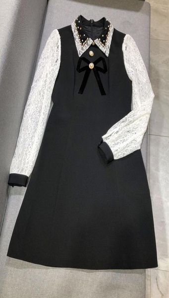 

2020 black lace patchwork women dress designer beads crystals dresses womens designer long sleeves vestidos 89638182735, Black;gray