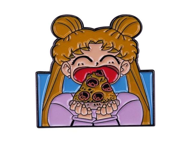 

sailor moon usagi eats pizza brooch cute anime girl badge cartoon enamel pin backpack clothing accessories fashion jewelry gift6485733, Blue