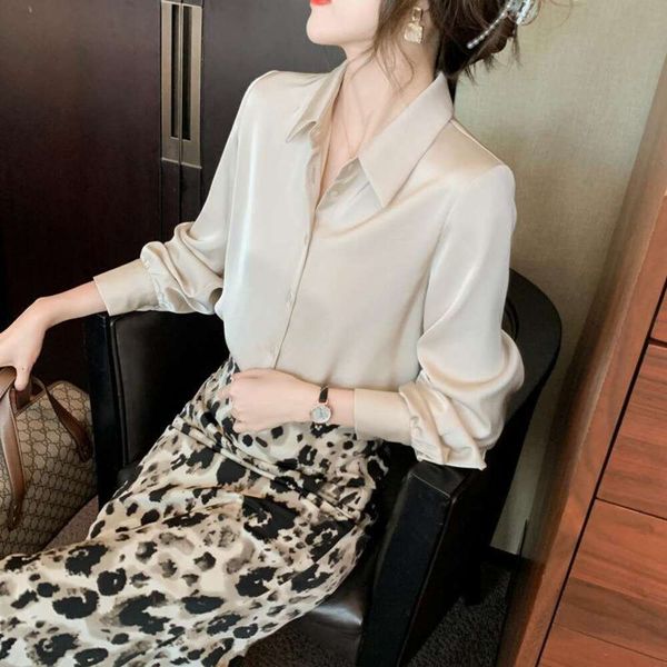 

spring and autumn long sleeved blouse stain shirt womens design chiffon professional, White