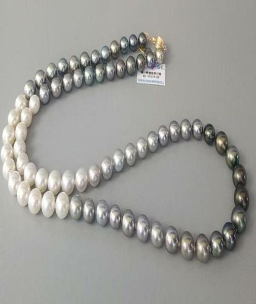 

real fine pearls beaded necklaces jewelry 18quot 89mm natural south sea whitegray black round pearl necklace2887525, Silver