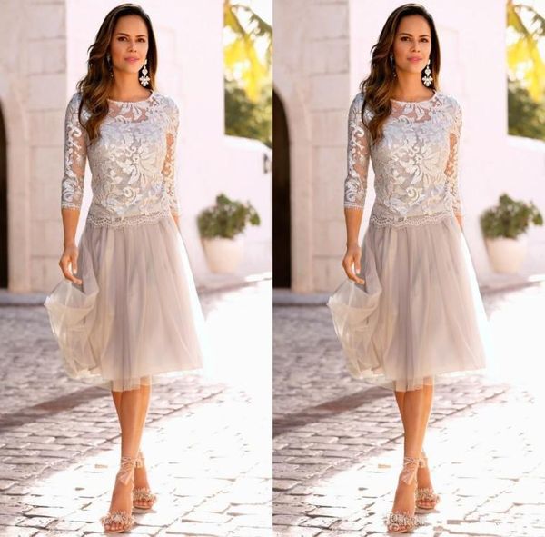 

2020 stylish tulle a line bridesmaid dresses scoop neck illusion three quarter sleeves knee length formal party dresses6038041, White;pink
