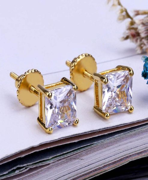 

fashion 18k gold hiphop iced out cz cubic zircon square stud earrings 04 06 08cm gifts for men full diamond earring studs rappe8319801, Golden;silver