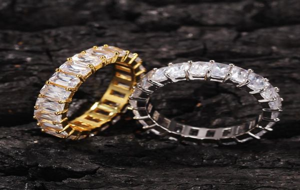 

new iced out hiphop cube cz baguette rings jewelery gold sliver micro paved ring for man women gift5109049, Silver