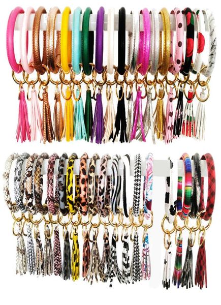 

pu leather wristlet keychain bracelet o circle bangle keyring fashion prints tassel bracelets key holder for women girl kimterx918841556, Golden;silver