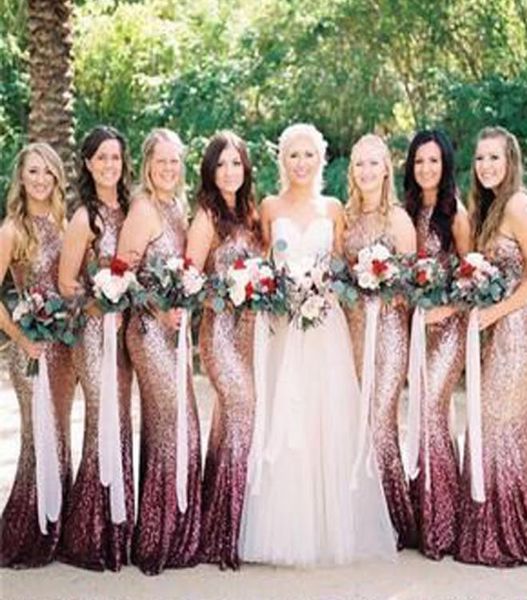 

gradient color bridesmaid dresses sequins halter neckline mermaid floor length long maid of honor dresses wedding guest dresses2249927, White;pink
