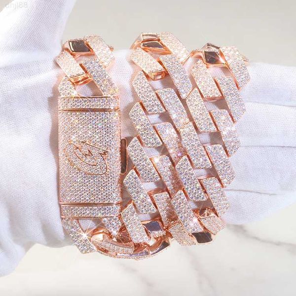 

heavy silver 3rows moissanite diamond 26mm wide cuban link necklace/bracelet gold plated chain for rapper hiphop jewelry