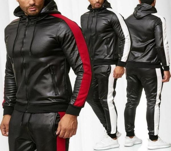 

men039s tracksuits manner pu leder winter trainingsanzuge set verdicken hoodies zipper jacken hosen anzug sweatsuit mannlichen 5663284, Gray