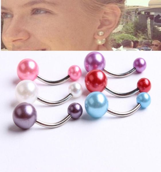 

whole 100pcs chirstmas steel bar mixed color belly button ring with pearl ball body jewelry navel pierce2696406, Silver