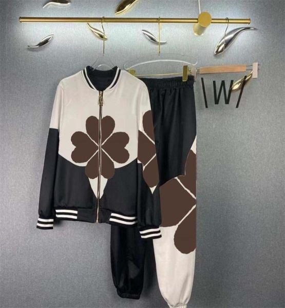 

women039s two piece pants cotton sport suit big flower print long sleeve zipper cardigan coat tracksuits set6813735, White